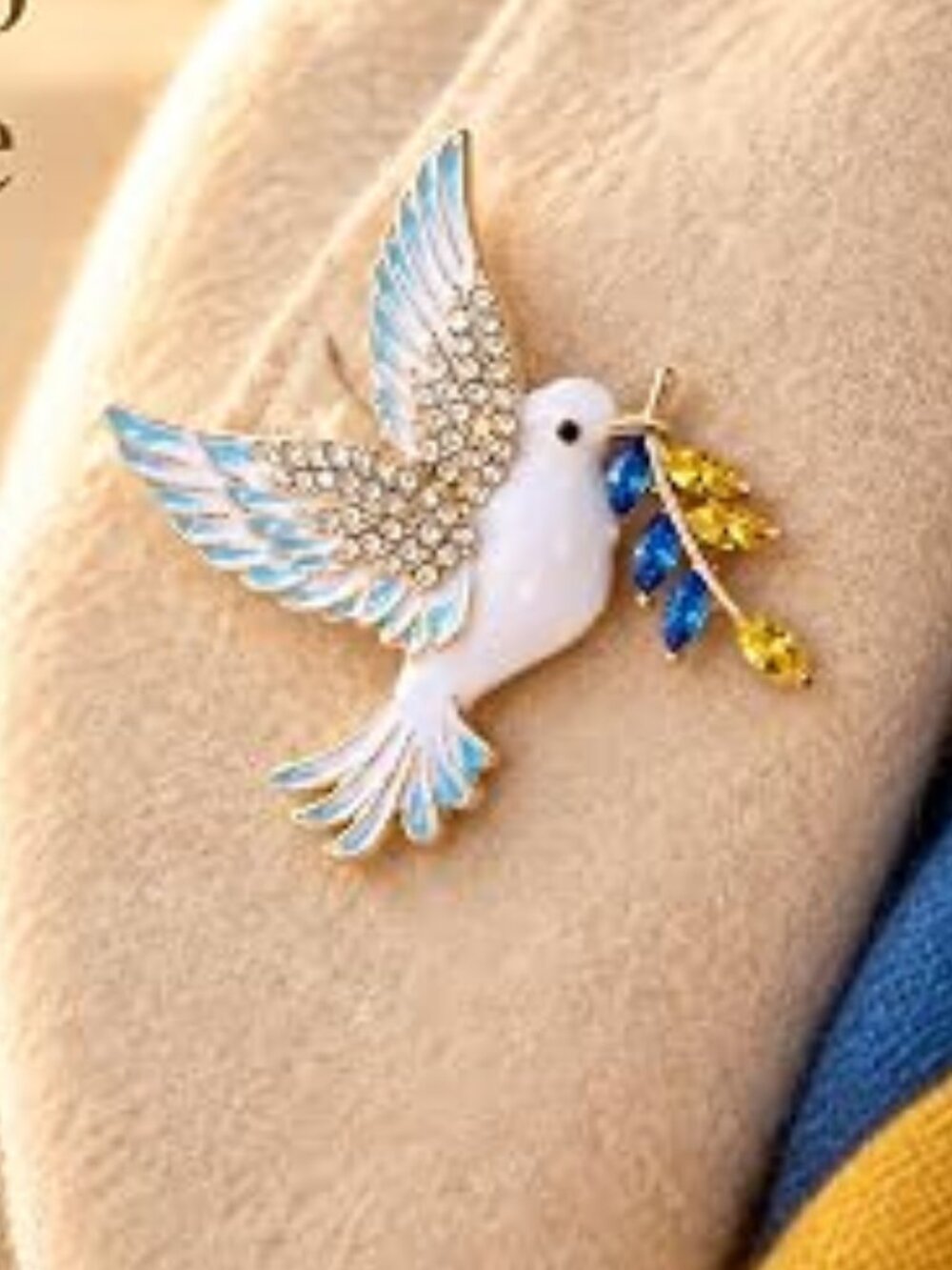 Peach Dove Bird Brooch Stunning Enamel and Crystal Rhinestone Pin